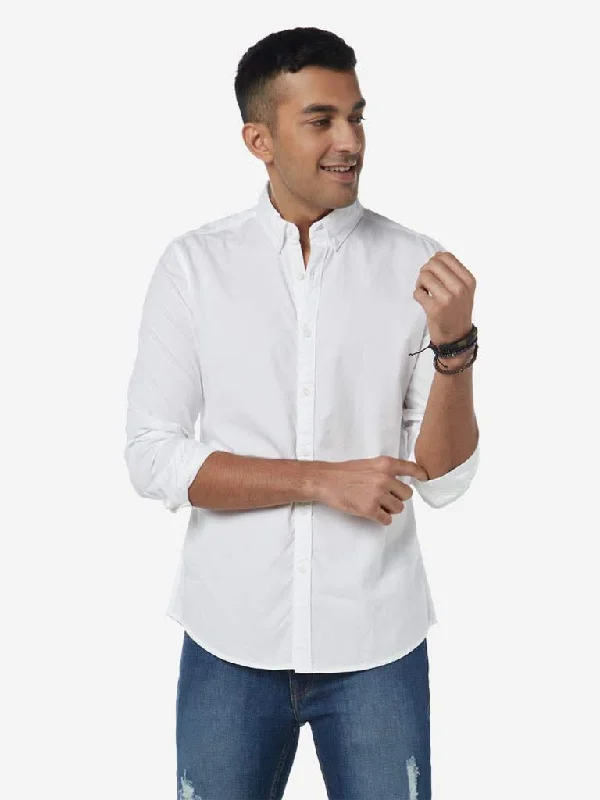 Incredible Offers Nuon White Pure Cotton Slim Fit Shirt
