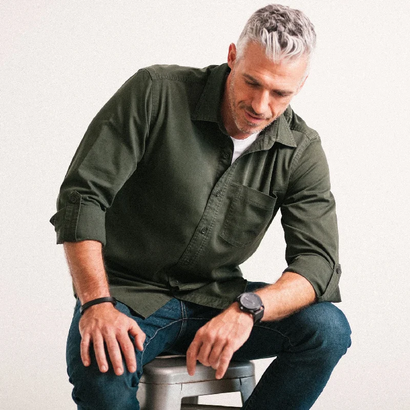 Weekend Bargains to Snag Myers Casual Shirt – Olive Green Cotton Stretch Twill