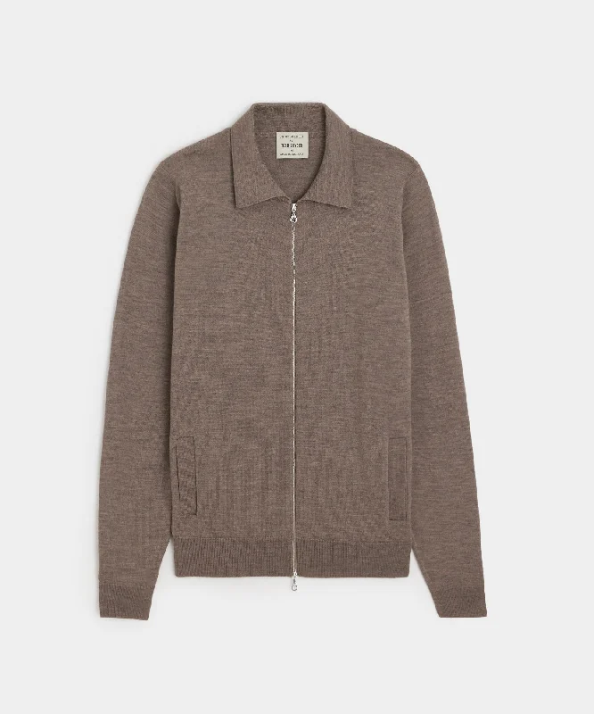 Final Offer John Smedley Alston Merino Wool Zip-Up in Mushroom