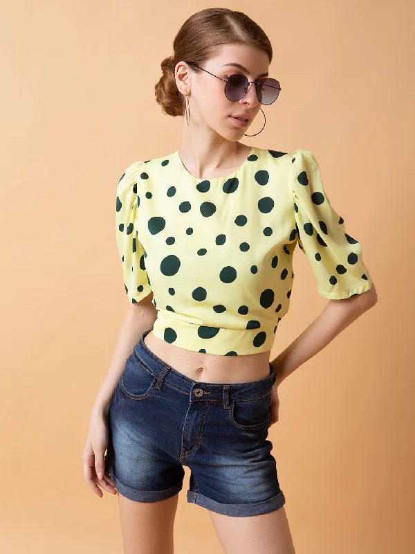 Value Pack Women Polka Dots Yellow Blouson Top