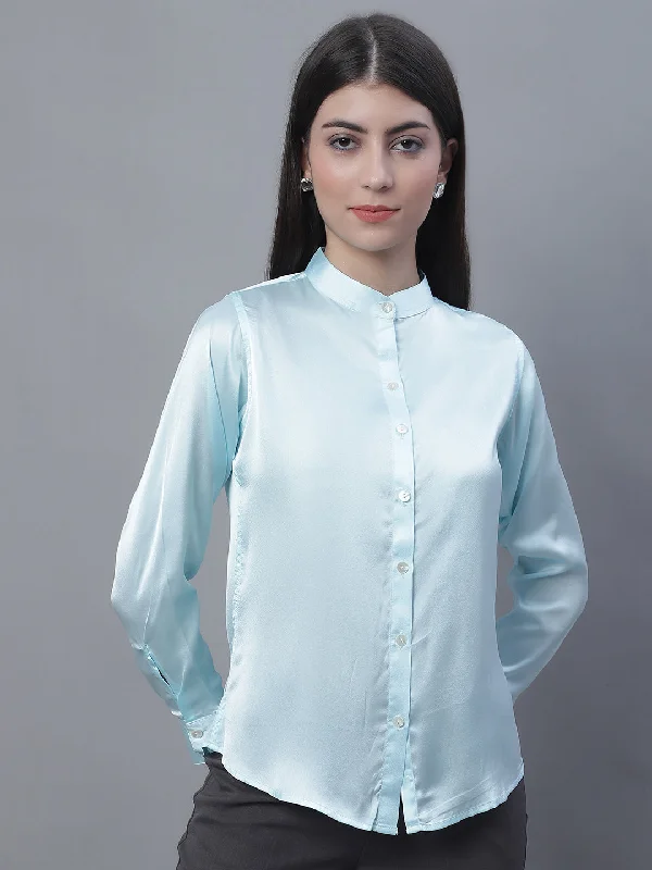 Weekend Extravaganza: Shop Now Women Sky Blue Solid Shirt Style Top