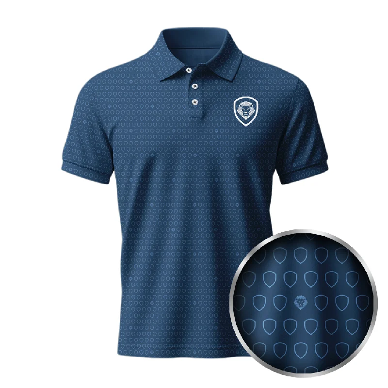 Great Bargains Lion Shield Navy & White Pattern Short Sleeve Polo (Classic Fit)