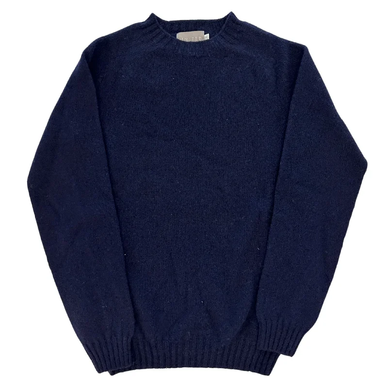 Instant Discount Navy Melange Scottish Wool Crewneck Sweater
