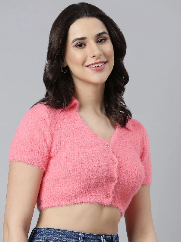 Instant Deal Women Solid Peach Crop Top