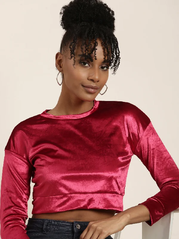 Weekend Deals That Wow Women Red Solid Blouson Crop Top