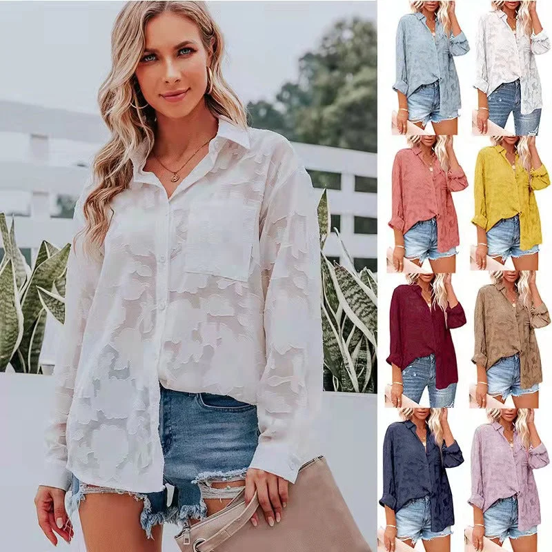 Exclusive Offer Haute Edition Women's Sheer Gauze Floral Pattern Button Down