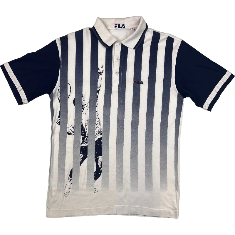 Weekend Flash Sale Vintage Fila Striped Tennis Polo Shirt Navy White Grey