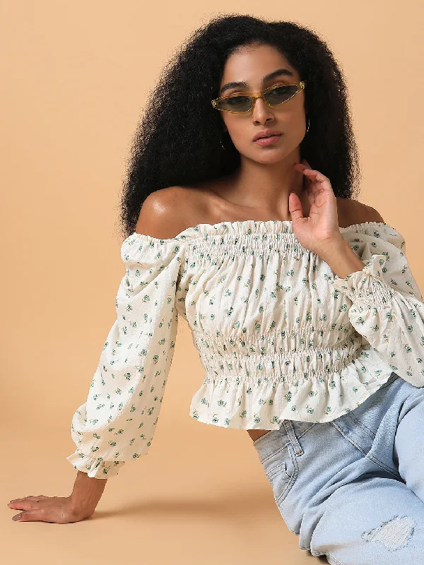 Weekend Offers That Please Women Floral Cream Peplum Crop Top