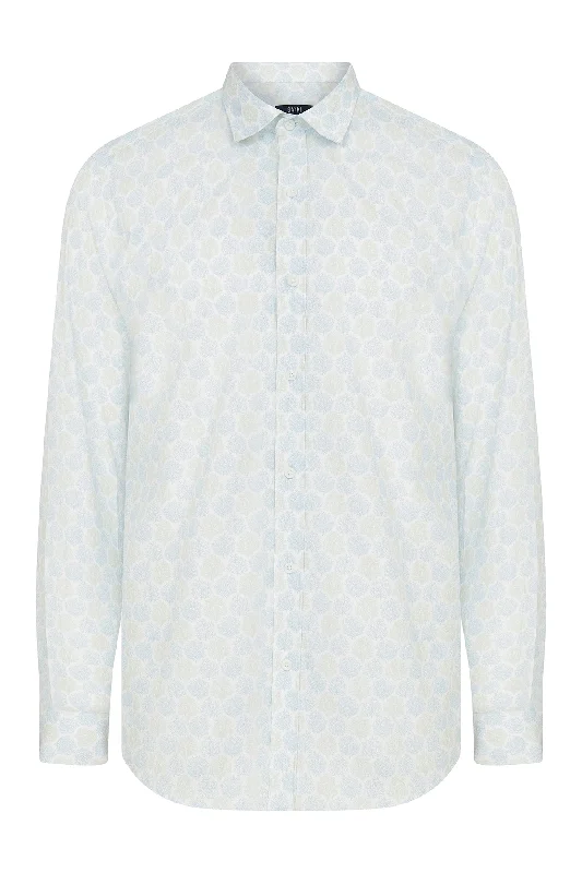 Midnight Madness Slim Fit Long Sleeve Printed Cotton Green Casual Shirt