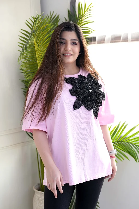 Steal Deal Ola Pink Embroidered Loose Fit Top