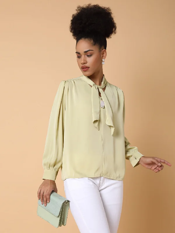 Weekend-Only Price Drops Women Solid Shirt Style Green Top