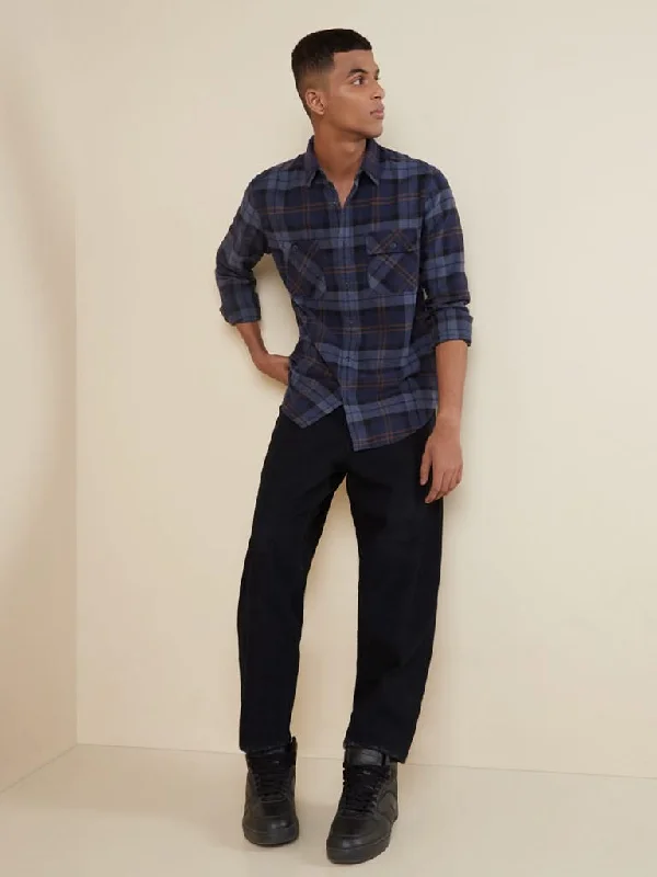 Weekend Specials You Can't Miss Nuon Indigo Checkered Slim-Fit Shirt