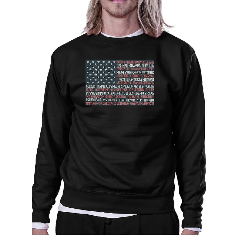 Shop Now 50 States Us Flag Unisex Black Sweatshirt Crewneck Pullover Fleece
