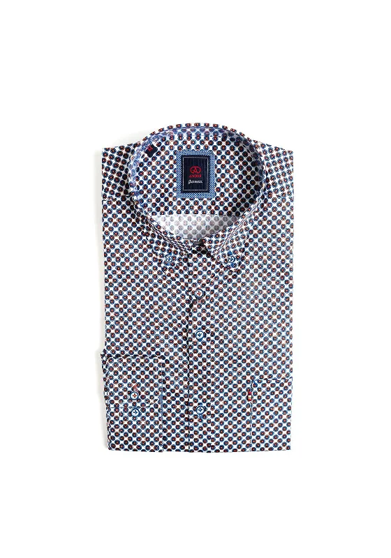Weekend Discounts to Snag Andre Nile Geo Print Shirt, Copper & Blue Multi