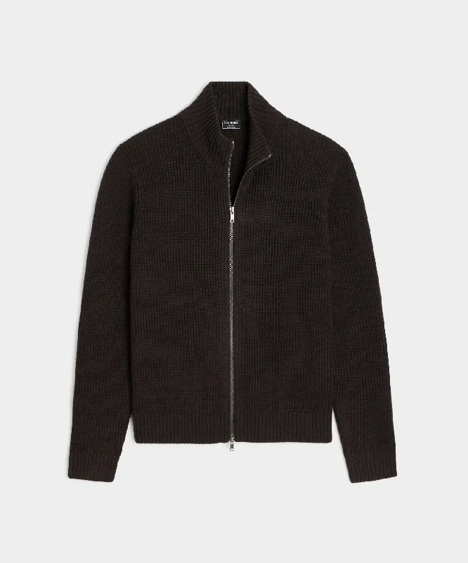 Great Deals Merino Full-Zip Sweater in Brown