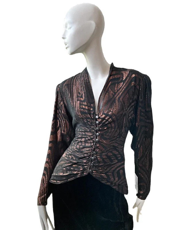 Your Weekend, Your Savings Vintage 1990s Bronze and Black Metallic Evening Blouse, Medium