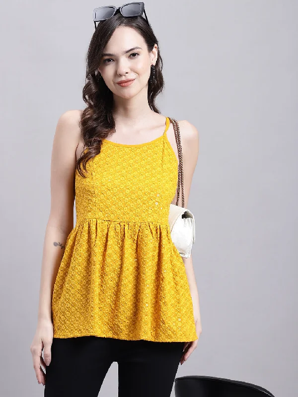 Weekend Bargains to Savor Women's Mustard Chikankari Sequen Work Empire Top