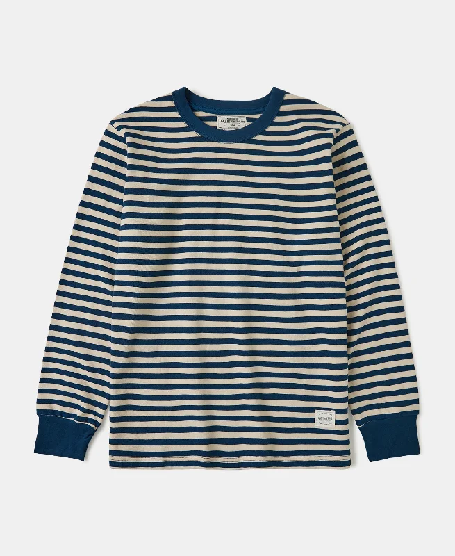 Buy More, Save More Ribbed Cuff Breton Stripe Long Sleeve T-Shirt - Blue/Apricot