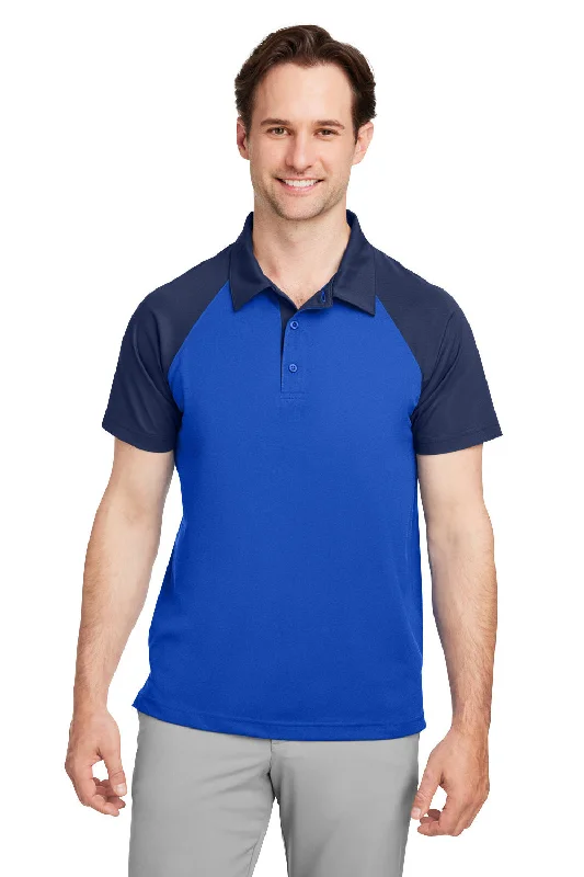 Price Buster Team 365 Mens Command Colorblock Moisture Wicking Short Sleeve Polo Shirt - Royal Blue/Dark Navy Blue
