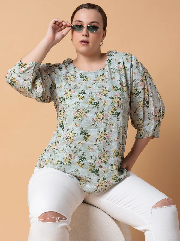 Weekend Discounts You Deserve Women Floral Sea Green Top