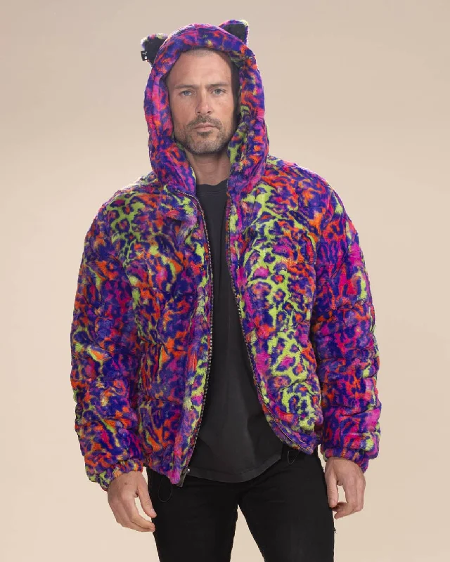 Big Discounts Classic Men's Puffer Jacket With Hood | Neon Disco Cat