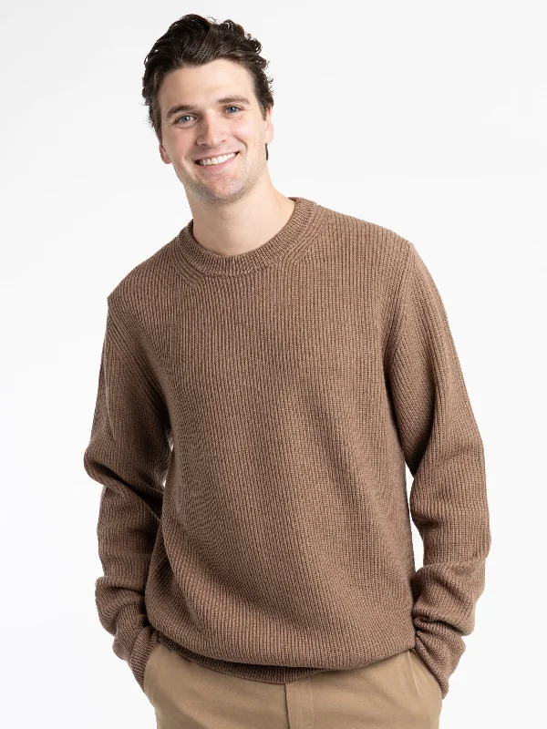 Super Deal Khaki Fine Merino Rib Crewneck