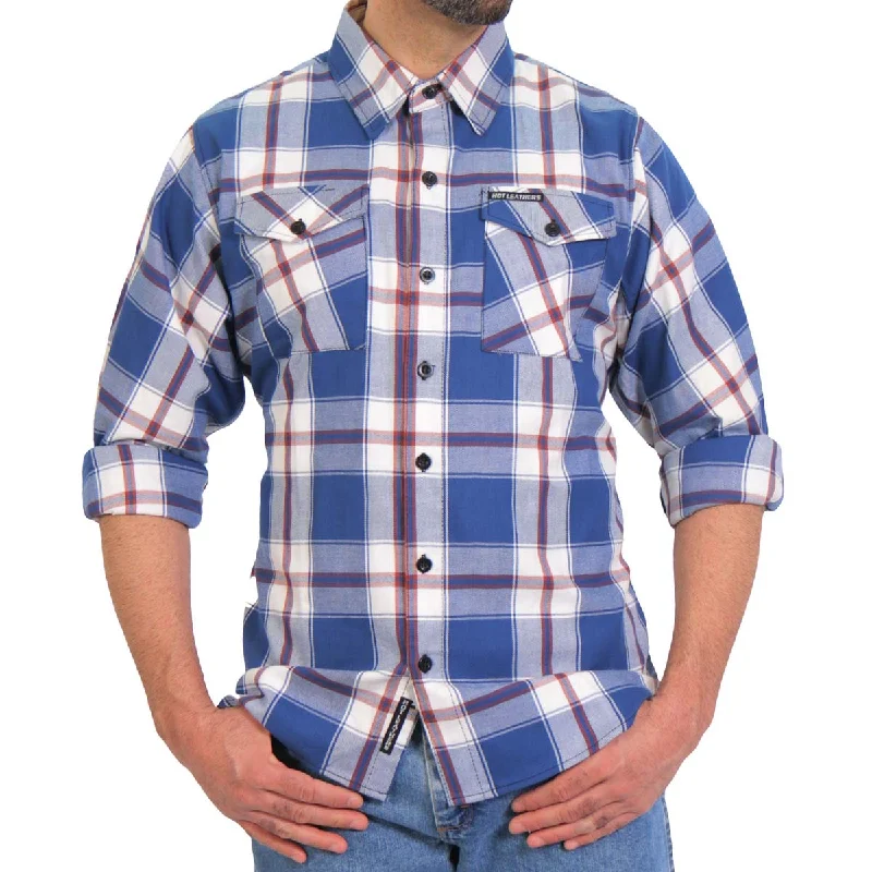Stock Clearance Hot Leathers FLM2025 Men's Blue, White and Red Flannel Long Sleeve Shirt