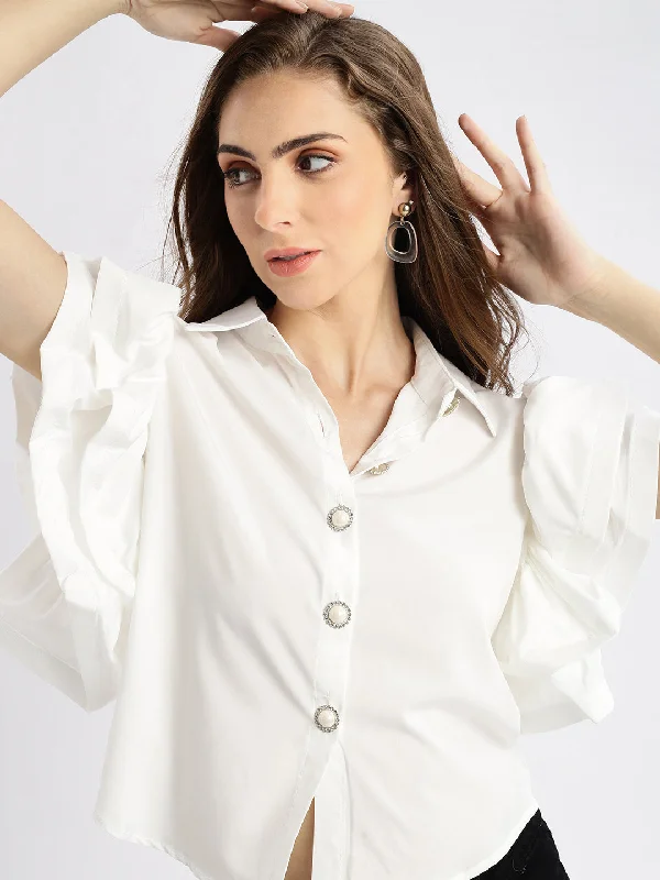 Super Deal Women Solid White Top