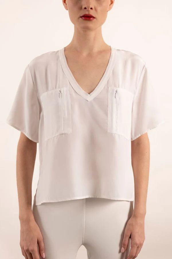 Weekend Specials to Delight Yvett Silk Pocket Tee - White