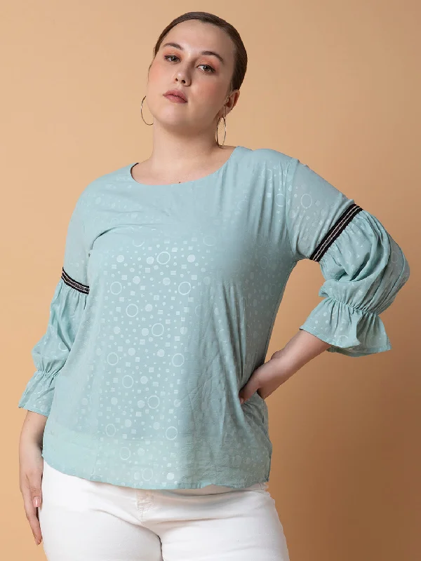 Weekend Savings Bonanza Women Geometric Sea Green Top