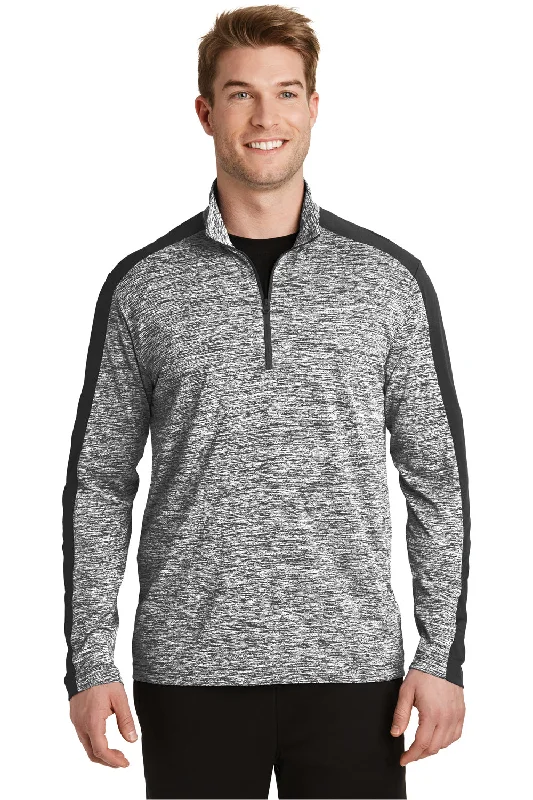 Best Seller Sport-Tek Mens Electric Heather Moisture Wicking 1/4 Zip Sweatshirt - Black Electric/Black