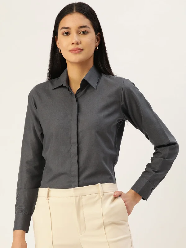 Unbeatable Deal Women Grey Solid Shirt Style Top