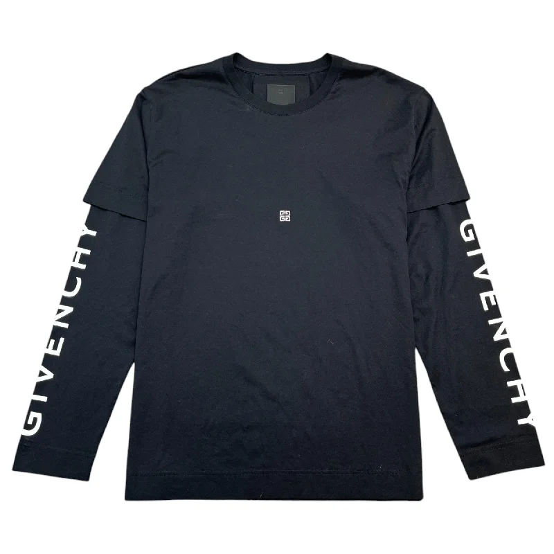 Steal Deal Men's Double Layer Logo Print Long Sleeve T-Shirt Black Size M