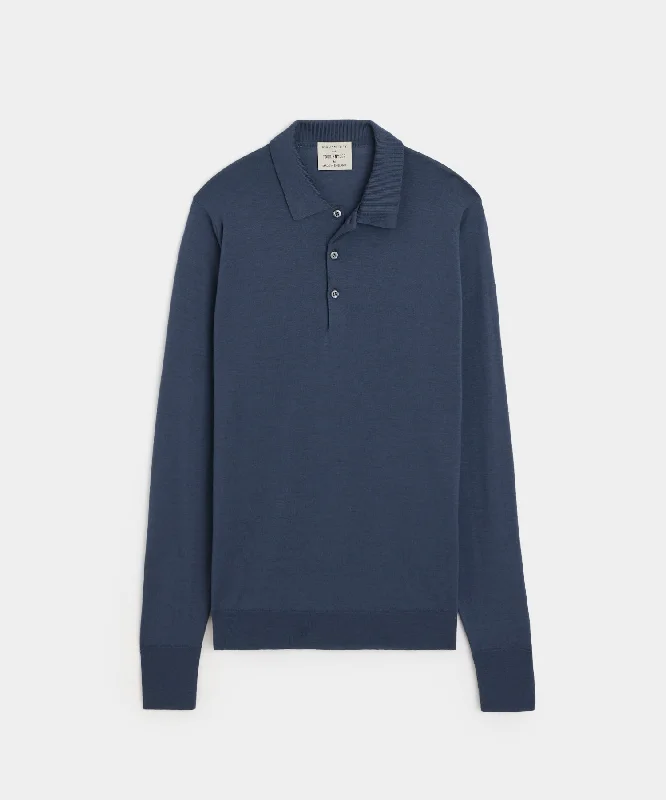 Now Available Todd Snyder x John Smedley Long Sleeve Polo in Smoke Blue