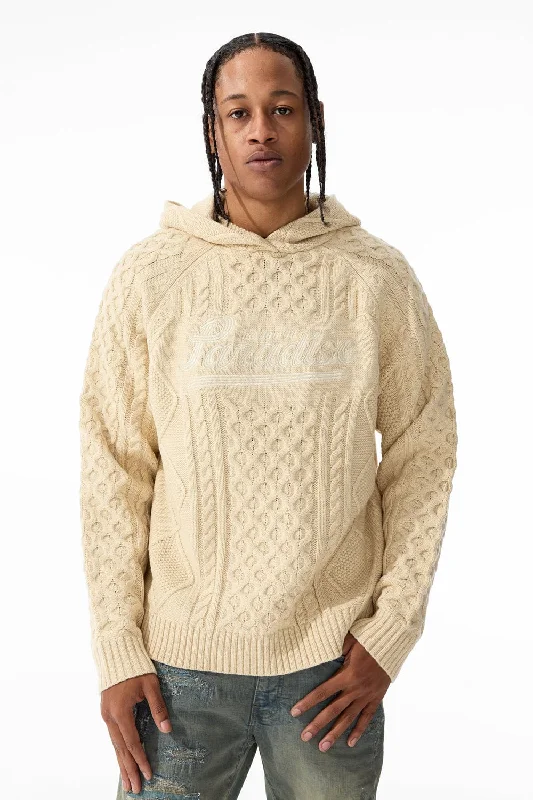 Weekend Bargains to Enjoy Cable Knit Hooded Sweater (Cream)