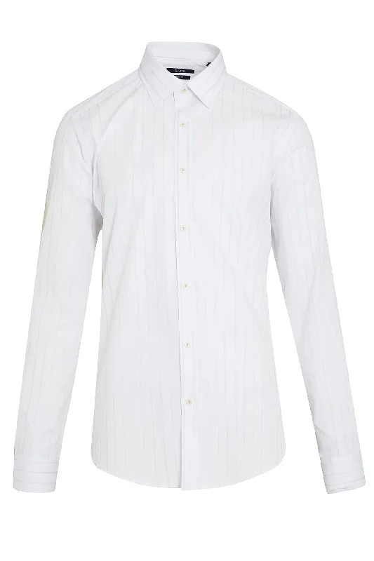 Weekend Specials to Enjoy Slim Fit Long Sleeve Stripe Printed Cotton Gray Casual Shirt