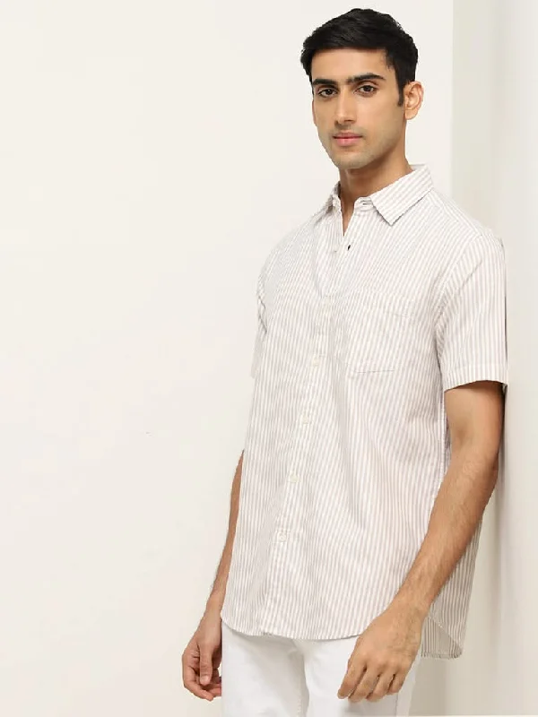 Weekend Discounts to Relish WES Casuals Beige Striped Relaxed-Fit Cotton Shirt