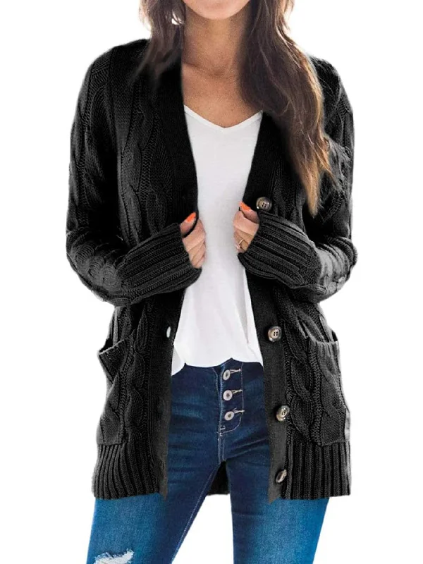 Time-Limited Offer Haute Edition Women's Cable Knit Button Up Sweater Cardigan