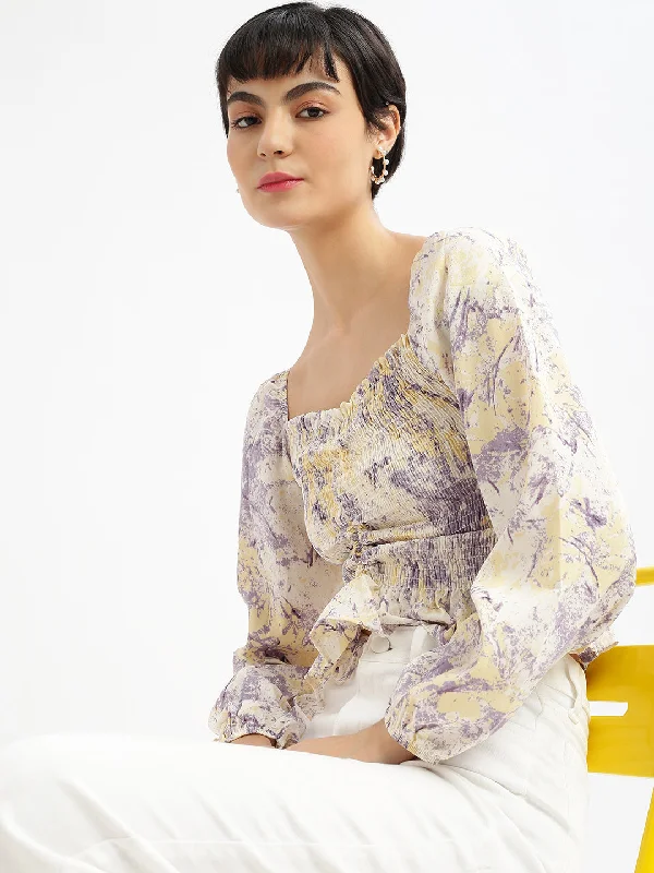 Weekend Deals to Brighten Your Day Women Abstract Lavender Fitted Ruched Crop Top
