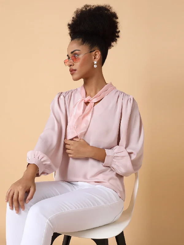 Weekend Shopping Bliss Women Solid Shirt Style Peach Top
