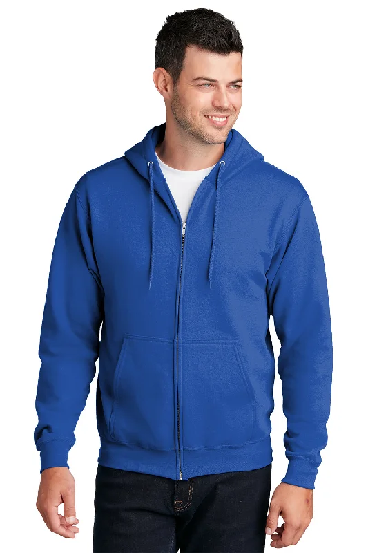 Savings Soar This Weekend Port & Company Mens Core Pill Resistant Fleece Full Zip Hooded Sweatshirt Hoodie w/ Pockets - Royal Blue