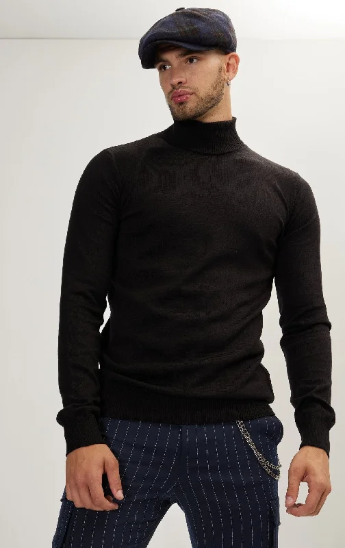 New Arrival Roll Neck Knit Sweater - Black