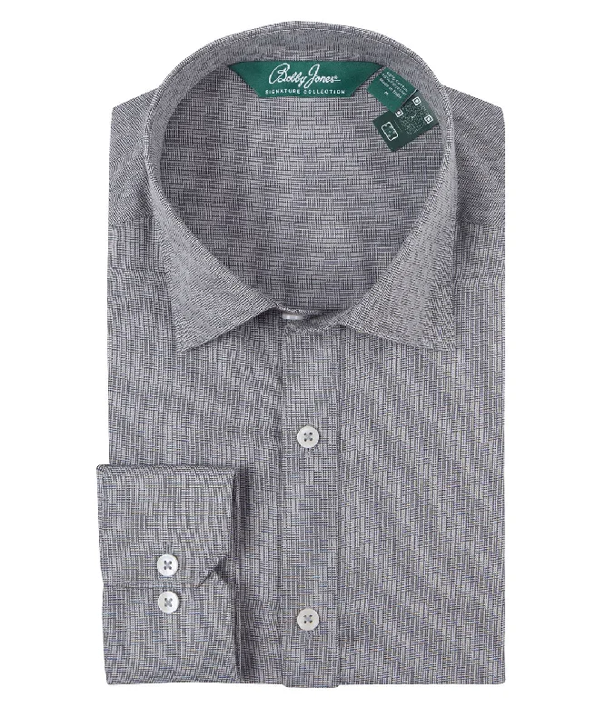 New Deal Signature Lexington Basketweave Jacquard Wrinkle Resistant Long Sleeve Sport Shirt