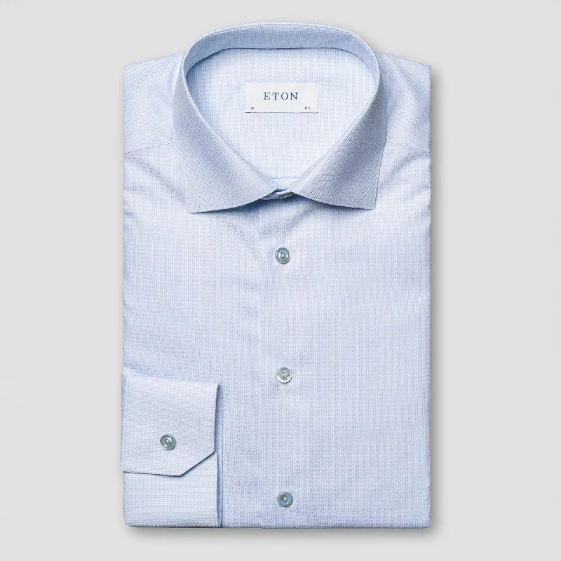 Overstock Clearance Light Blue Semi-Solid Supima 120 Piqué Slim Fit Shirt - ETON