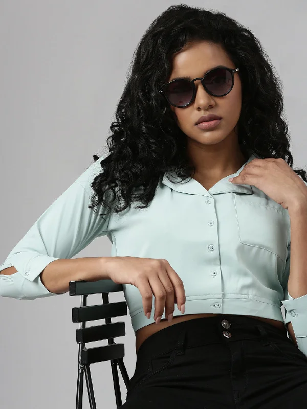 Value Pack Women Sea Green Solid Blouson Crop Top