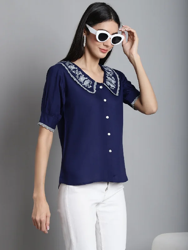 Savings Soar This Weekend Embroidered Peter Pan Collar Top