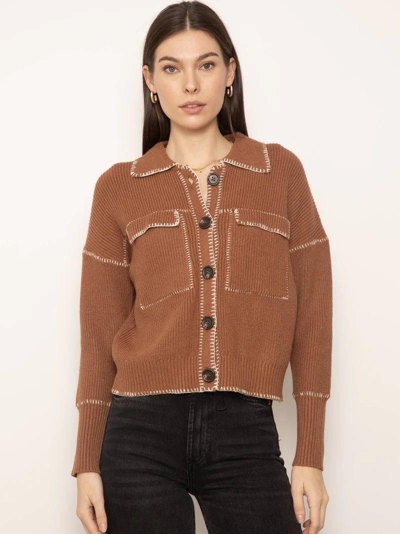 Weekend Discounts to Delight Casey Whipstitch Sweater Jacket - Saddle Brown