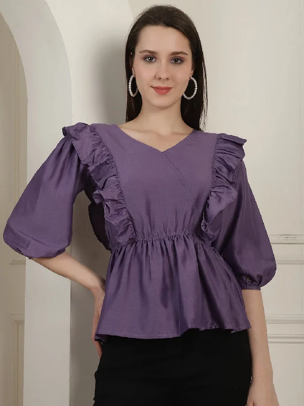 Unmissable Sale Purple Solid Women's Top With Frills