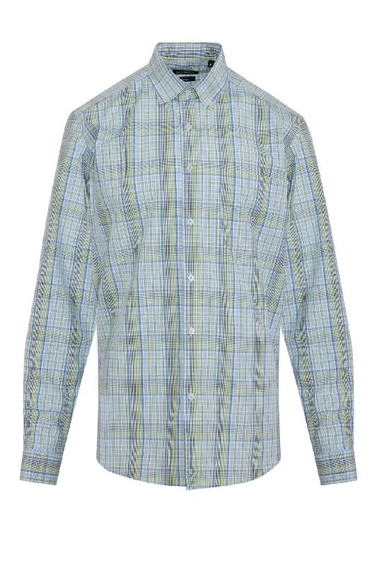 Today’s Deal Classic Fit Long Sleeve Cotton Green Plaid Casual Shirt