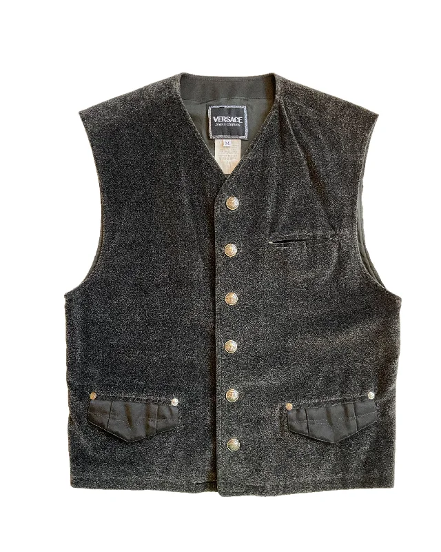 Can't Beat Vintage 1990s Versace Jeans Couture Grey Velvet Vest, Medium